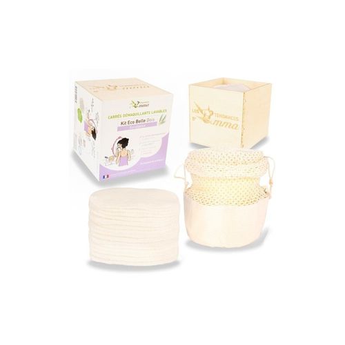 Kit Eco Belle Bois : 15 Carrés Démaquillants Lavables En Eucalyptus Biface, Filet Et Boîte Les Tendances D'emma 