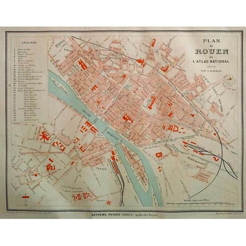 Ancien Plan Gravé En Couleur Ville De Rouen - Seine-Maritime - Normandie - 1877