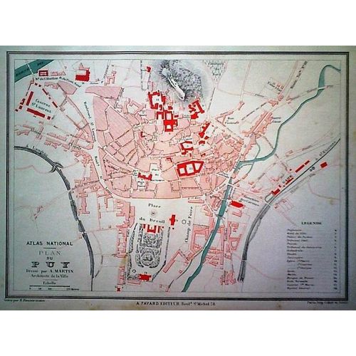 Ancien Plan Gravé En Couleur Ville De Le Puy-En-Velay - Haute-Loire - 1877