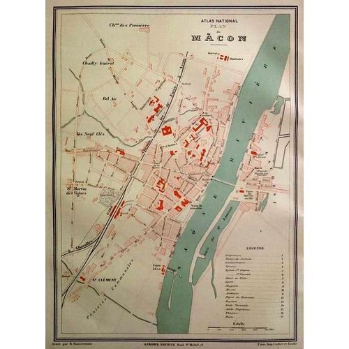 Ancien Plan Gravé En Couleur Ville De Mâcon - Saône-Et-Loire - 1877