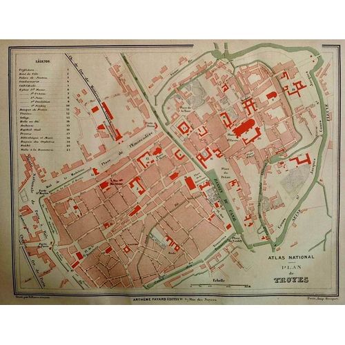 Ancien Plan Gravé En Couleur Ville De Troyes - Aube - 1877