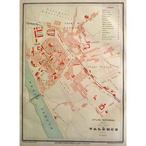 Ancien Plan Gravé En Couleur Ville De Valence - Drôme - 1877