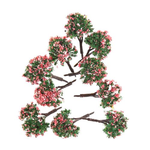 Train De Fleurs En Forme D'Arbre Ho, 10 Pièces, Paysage En Boule, Couleurs Mélangées, Vert Et Rose, 1/87