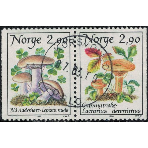 Norvège 1988 Oblitéré Used Se-Tenant Champignons Lepista Nuda Et Lactarius Deterrimus Su