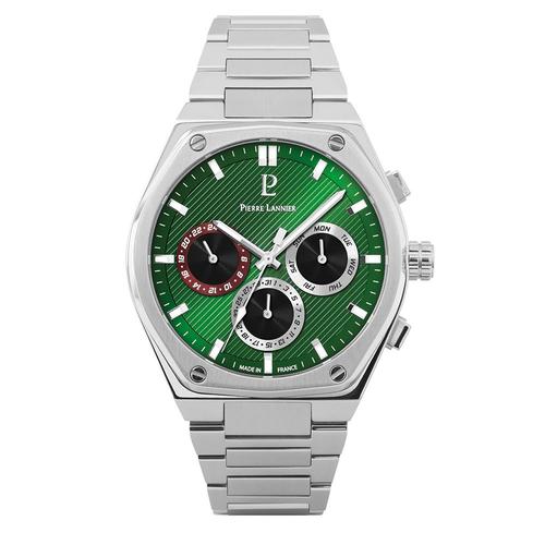 Montre Homme Copilote Argenté Cadran Vert Bracelet Acier Argenté 24 Mm