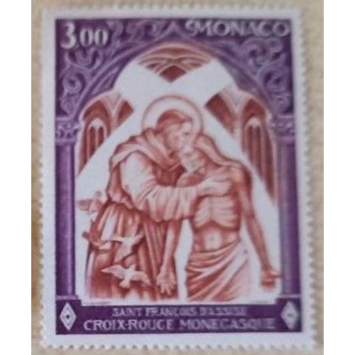 Timbre Neuf Monaco, Croix Rouge Monégasque, Saint François D'assise, 3 Francs.