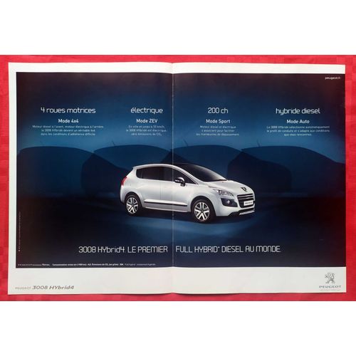 Publicité Papier- Voiture Peugeot 3008 Hybrid4 De 2012