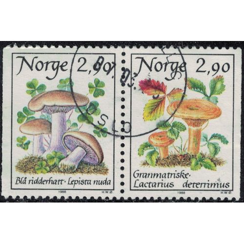 Norvège 1988 Oblitéré Used Se-Tenant Champignons Lepista Nuda Et Lactarius Deterrimus Su