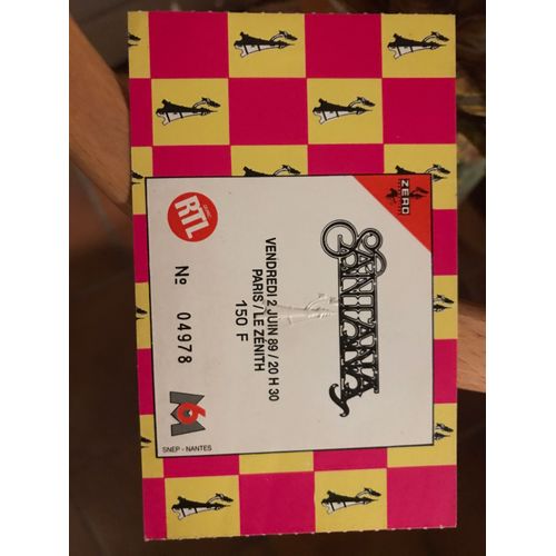 Santana - Ticket D Entrée Concert Paris Le Zénith - 02 Juin 1989 -