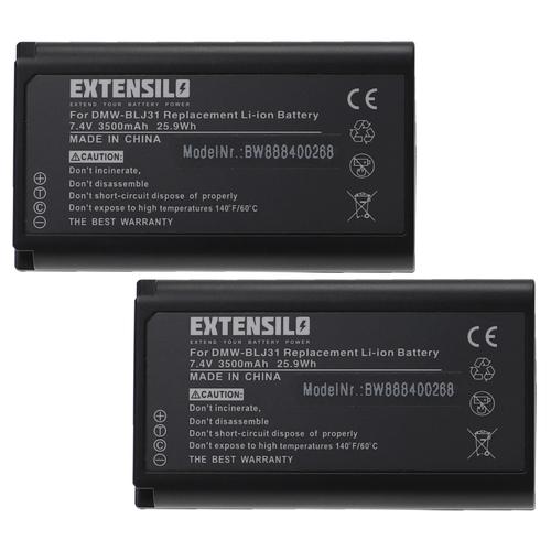 EXTENSILO 2x Batteries compatible avec Panasonic Lumix DC-S1H appareil photo (3500mAh, 7,4V, Li-ion)