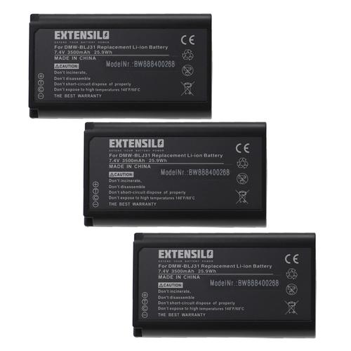 EXTENSILO 3x Batteries compatible avec Panasonic Lumix DC-S1H appareil photo (3500mAh, 7,4V, Li-ion)