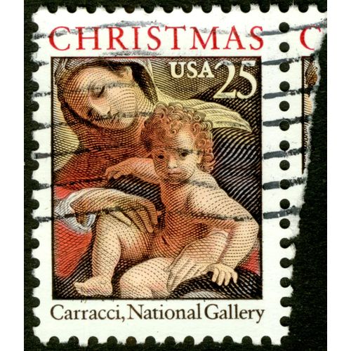 Timbre Oblitéré Usa, Christmas, Carracci, National Gallery, 25