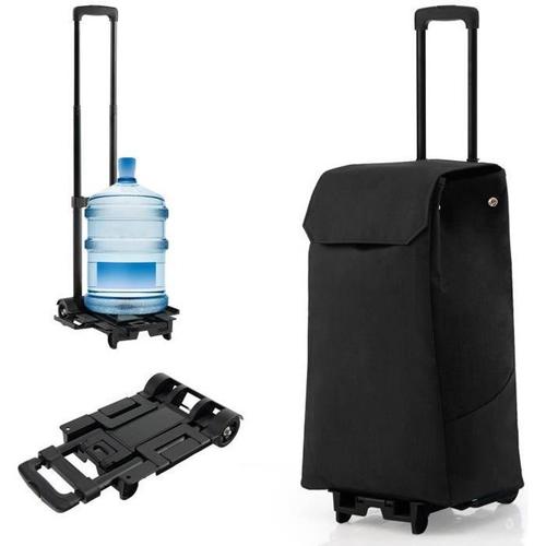 COSTWAY Chariot de Courses Pliable 38L avec 2 Roues, Poignée Télescopique Sac Cabas, en Tissu Imperméable&Acier, Charge 60kg, Noir