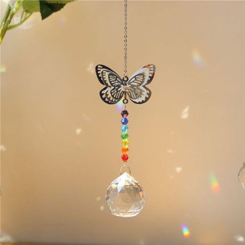 Lustre Suspendu En Cristal Papillon, Perles Colorées, Goutte Suspendue Pour L'Extérieur, Intérieur, Fenêtre De Jardin, Fête De Mariage, Bricolage De Décorations