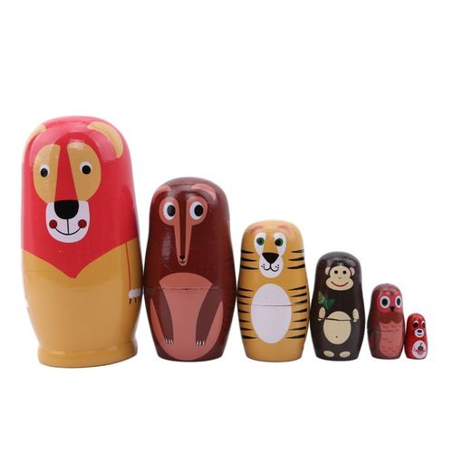 Poupées Russes, Lion Rouge, 6 Pièces/Ensemble, Décoration De Maison Peinte À La Main, Cadeaux D'Anniversaire, Jouets Pour Bébés, Emboîtables En Bois, Jouets Matrioshka
