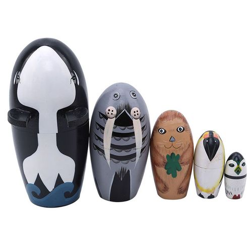 Poupées Russes Peintes À La Main, Animaux Sealife, Baleine, Singe, Hibou, Dessin Animé, Figurine En Bois, Cadeau De Noël Pour Enfants