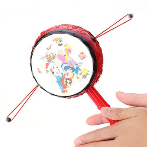 Cloche À Main En Plastique Pour Bébé, Jouet Rotatif Traditionnel Chinois Rouge, Tambour De Dessin Animé Pour Enfants