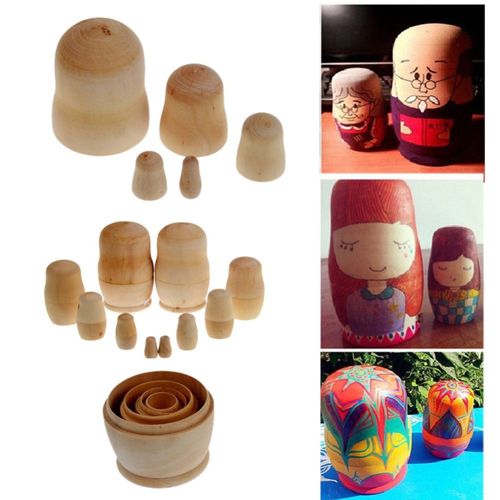 Jouets D'Apprentissage De La Peinture, Lot De 5 Pièces, Bricolage Vierge, Embryon En Bois Non Peints, Poupées Russes, Jouet Matrioshka