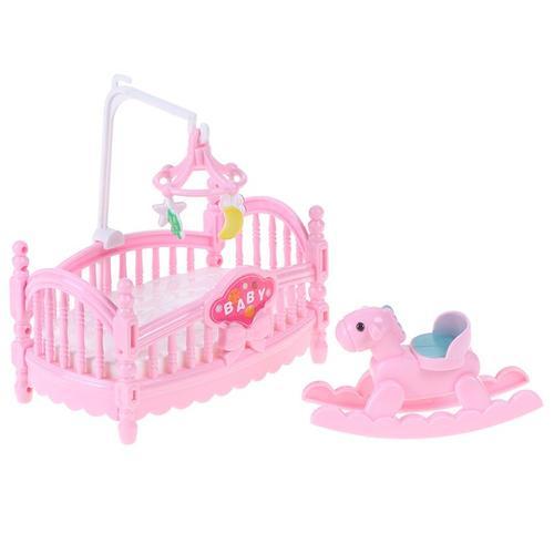 Berceau Miniature Et Cheval En Bois Pour Sa Maison De Poupée, Accessoire Pour Petites Filles Et Enfants, Chaises Pliantes, Table Et Parasol Pour Aller À La Plage,