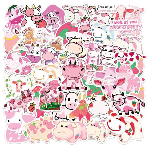 Autocollants De Graffiti Imperméables Pour Enfant, 50 Pièces, Motif Fraise, Vache, Cochon Rose, Mignon, Pour Bagage, Réfrigérateur, Carnet De Notes, Dessin Animé, Jouet, Cadeau De Noël