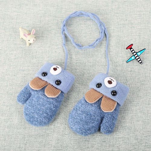 Gants Mignons Ours De Dessin Animé Pour Bébé De 0 À 3 Ans, Mitaines D'Hiver En Laine Tricotée, Épaisses Et Chaudes, Avec Corde Complète, Pour Garçons Et Filles