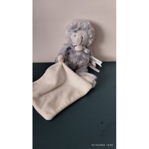 Doudou Ours Gris Bleu Mouchoir "Trop Mimi" Doudou Et Compagnie