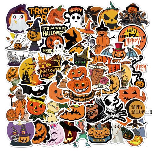 Autocollants De Sac À Dos De Dessin Animé, 50 Pièces, Autocollant De Citrouille Chauve-Souris D'Halloween, Étiquette Graffiti Étanche En Pvc, Jouet Pour Enfants, Cadeau De La Saint-Valentin