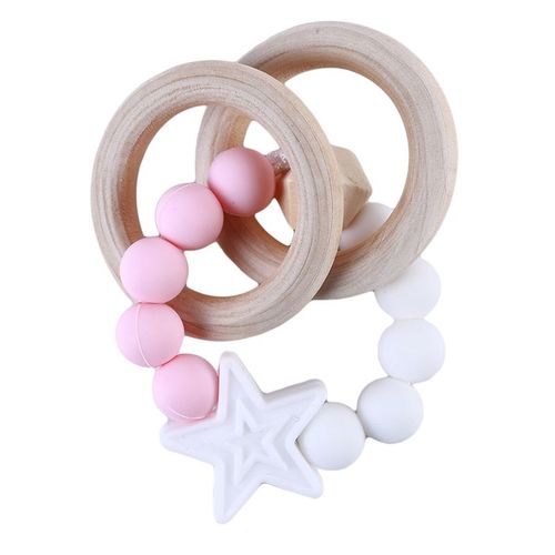 Anneau de dentition en bois et silicone pour bébé, Crochet, perles à mâcher, hochets, jouet, anneau de dentition, Bracelets Montessori