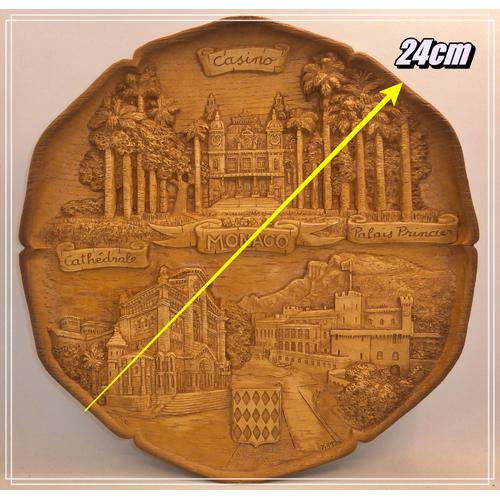 assiette souvenir monaco en 3D - résine imitation bois - 24cm