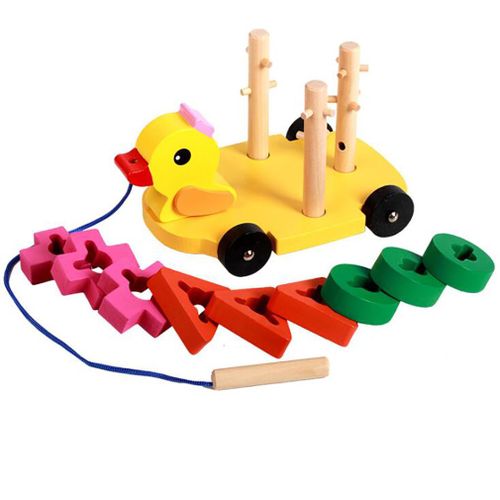 Blocs De Traction En Bois Pour Enfants, Jouets Pour Bébés, Canard, Véhicule, Ensemble De Blocs De Colonne, Monterssori Éducatif