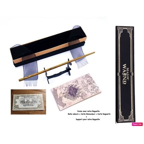 Baguette Wand Luna Lovegood Métal/Résine+Boite + 2 Cartes + Support Baguette