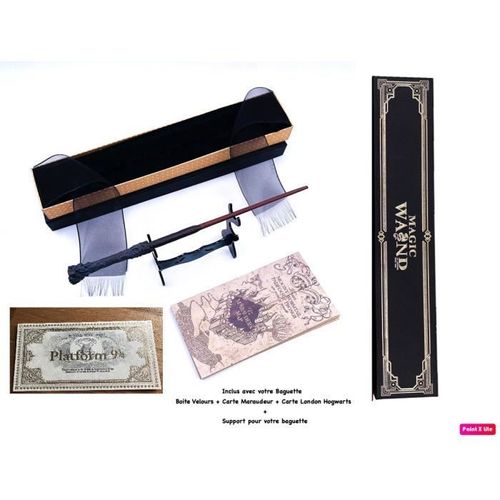Baguette Wand Harry Potter Métal/Résine+Boite + 2 Cartes + Support Baguette