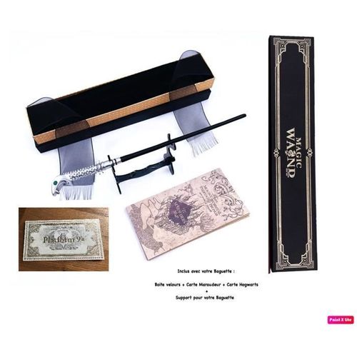 Baguette Wand Lucius Malefoy Métal/Résine+Boite + 2 Cartes + Support Baguette