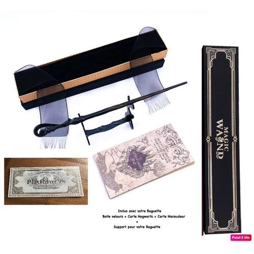 Baguette Wand Fleur Delacour Métal/Résine+Boite + 2 Cartes + Support Baguette