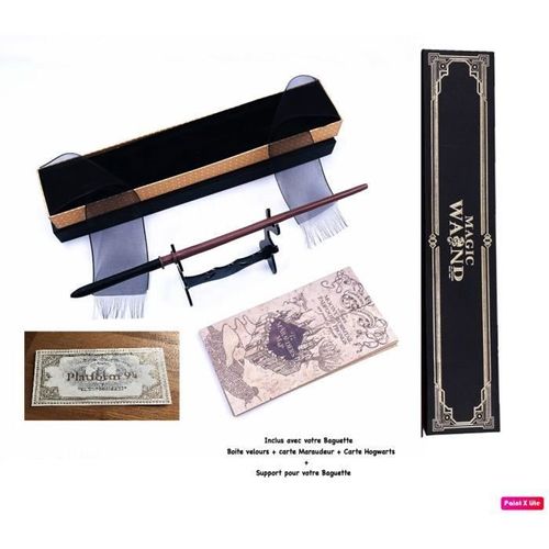 Baguette Wand Drago Malfoy Métal/Résine+Boite + 2 Cartes + Support Baguette