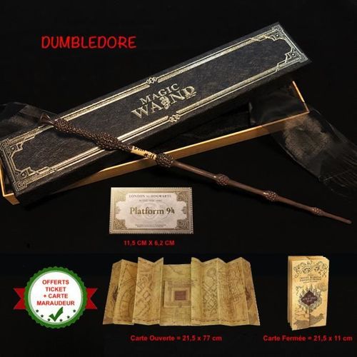 Baguette Dumbledore Harry Potter Métal/Résine + Carte Hogwarts + Carte Maraudeur