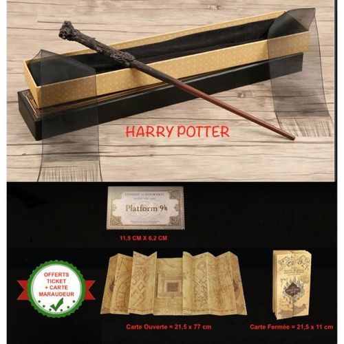 Baguette Harry Potter Métal/Résine + Carte Hogwarts + Carte Maraudeur