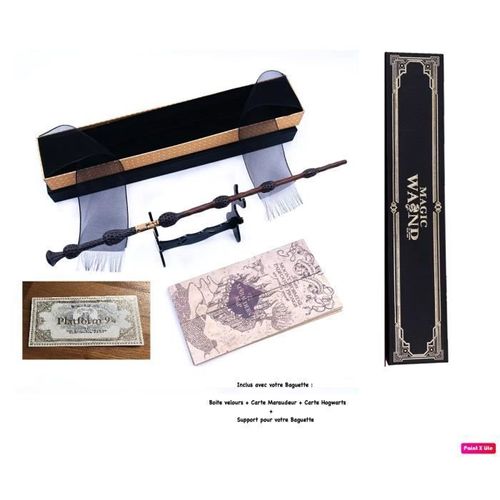 Harry Pottter Baguette Wand Dumbledore Métal/Résine+Boite + 2 Cartes + Support