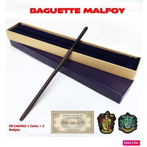 Baguette Wand Draco Malfoy Harry Potter Métal/Résine + Carte Hogwarts + 2 Badges