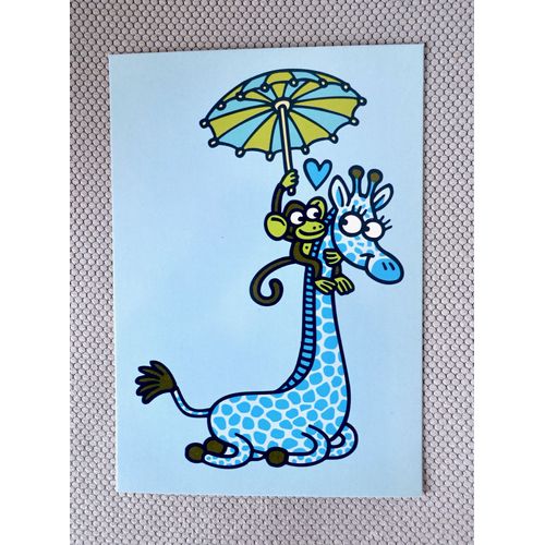 Carte Postale Illustrateur Singe Romantique Et Girafe.Mikel Urmeneta, Fabrique Kukuxumusu Pampelune, Navarre, Espagne. Collection: Numéro G 193.Cp Humour, Animaux, Jeunesse, Bd