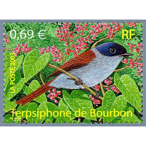Timbre De 2003 Nature De France - Oiseaux D´Outremer Terpsiphone De Bourbon N° 3551