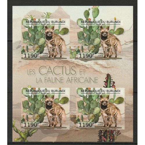 Bloc Neuf** De 4 Timbres Burundi Non Dentelés 2012 N° 2789 "Les Cactus Et La Faune Africaine" Opuntia Ficus-Indica Et Hyènes.