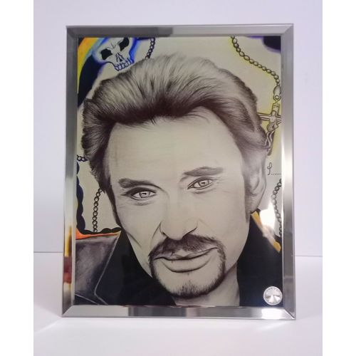 cadre photo JOHNNY HALLYDAY en verre, support, idée cadeau, maison et déco, accessoire, salon, chambre, bureau, brillance, décor, cadre,