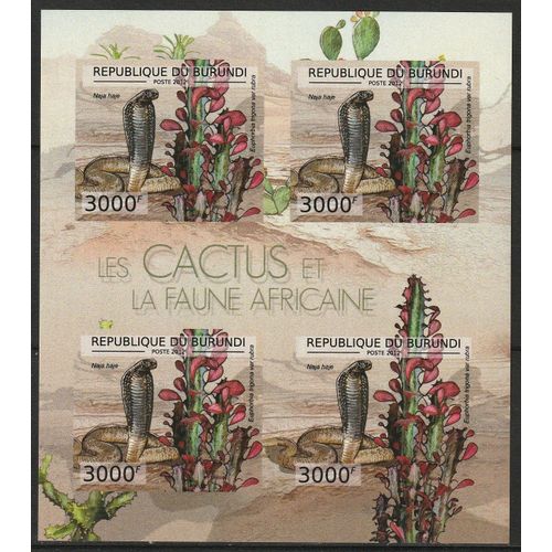 Bloc Neuf** De 4 Timbres Burundi Non Dentelés 2012 N° 2791 "Les Cactus Et La Faune Africaine"