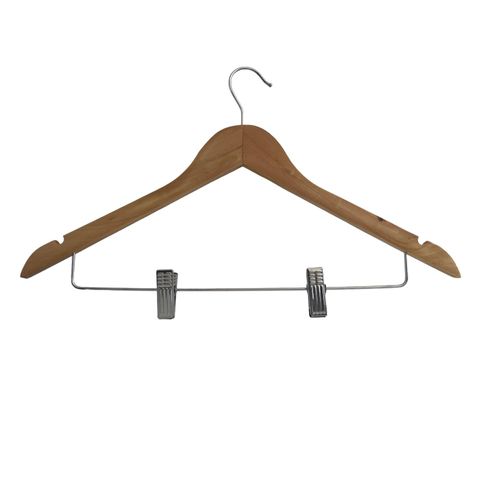 Lot de 10 Cintres en bois bois naturel avec pinces métal
