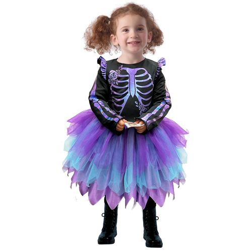 Déguisement Squelette Tutu Brillant Violet Fille - Taille: S 4-6 Ans (110-120 Cm)