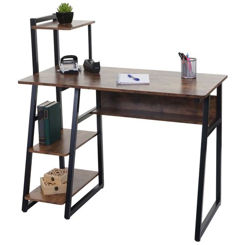 Bureau Avec Étagère Hwc-K68 Certifié Mvg 100x50cm, Métal Mdf   Brun