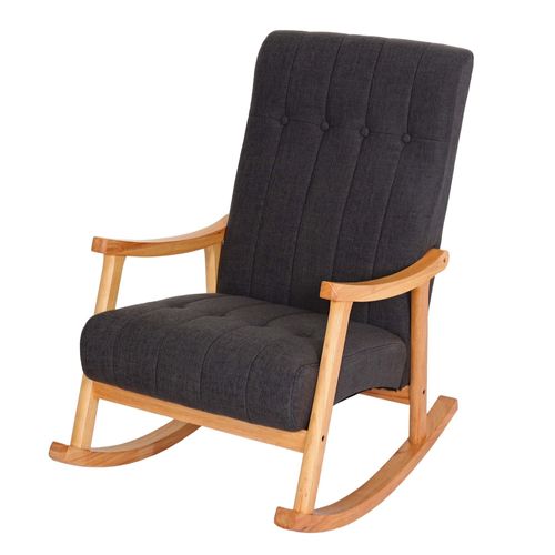 Fauteuil À Bascule Hwc-K10, Fauteuil À Bascule Fauteuil Relax   Tissu/Textile Gris Foncé, Piétement Marron