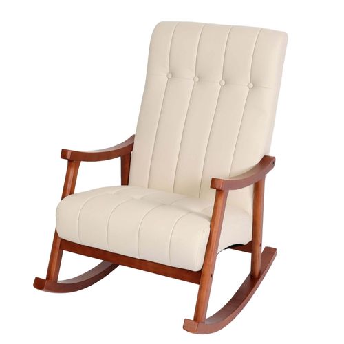 Fauteuil À Bascule Hwc-K10, Fauteuil À Bascule Fauteuil Relax   Similicuir Crème, Piétement Aspect Noyer