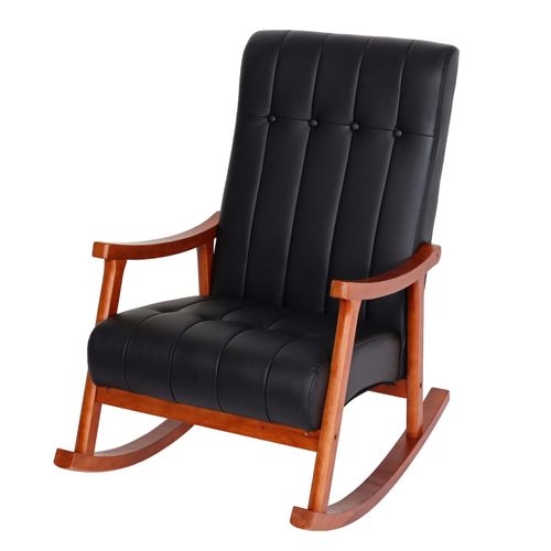 Fauteuil À Bascule Hwc-K10, Fauteuil À Bascule Fauteuil Relax   Similicuir Noir, Piétement Aspect Noyer